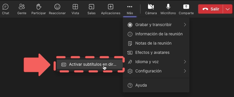 Herramientas para subtítulos en Microsoft Teams